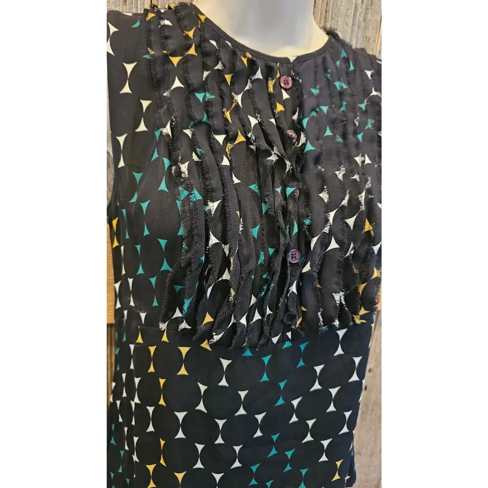 Tory burch 100% silk sz 4 black multicolor polkadot frill ruffle career EUC top